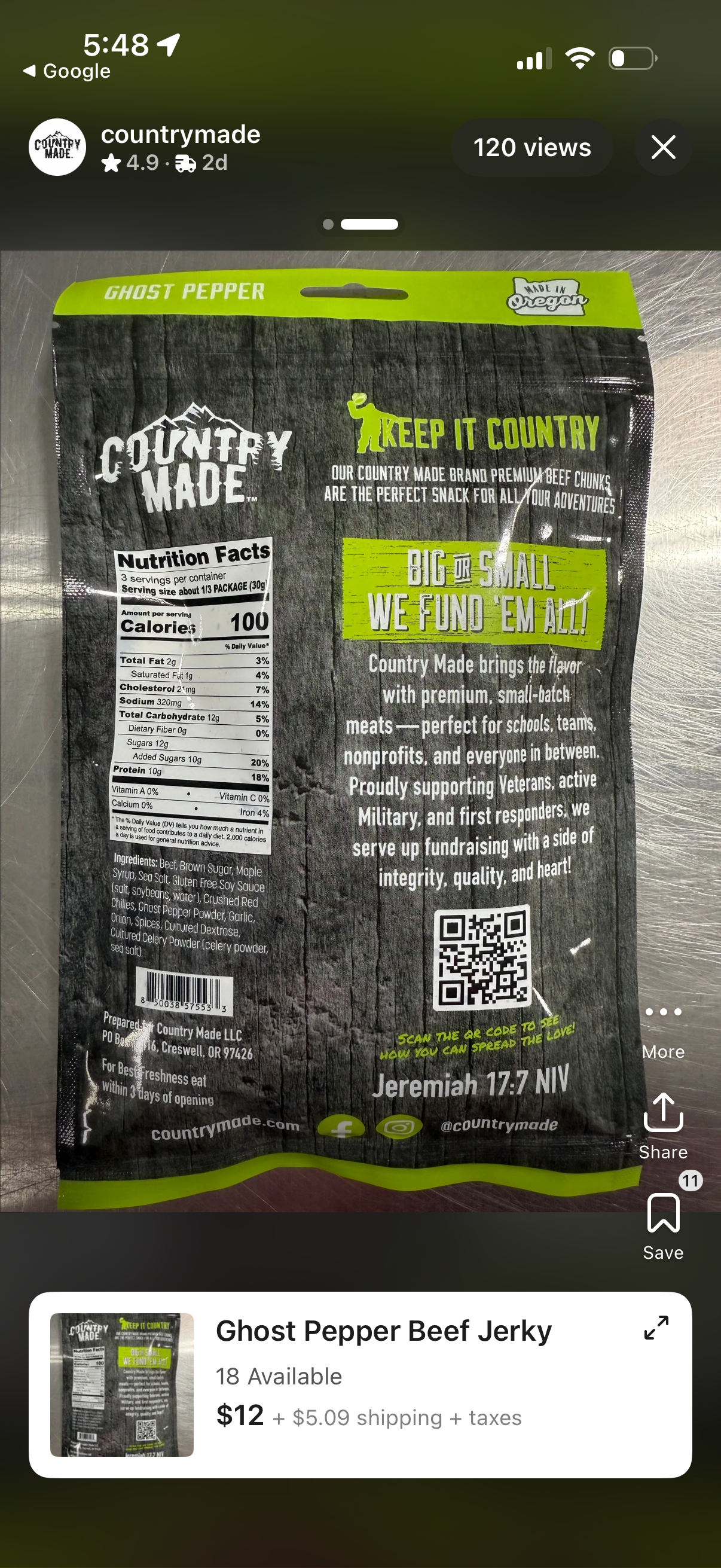 Country made smoked beef chunks ghost pepper flavor