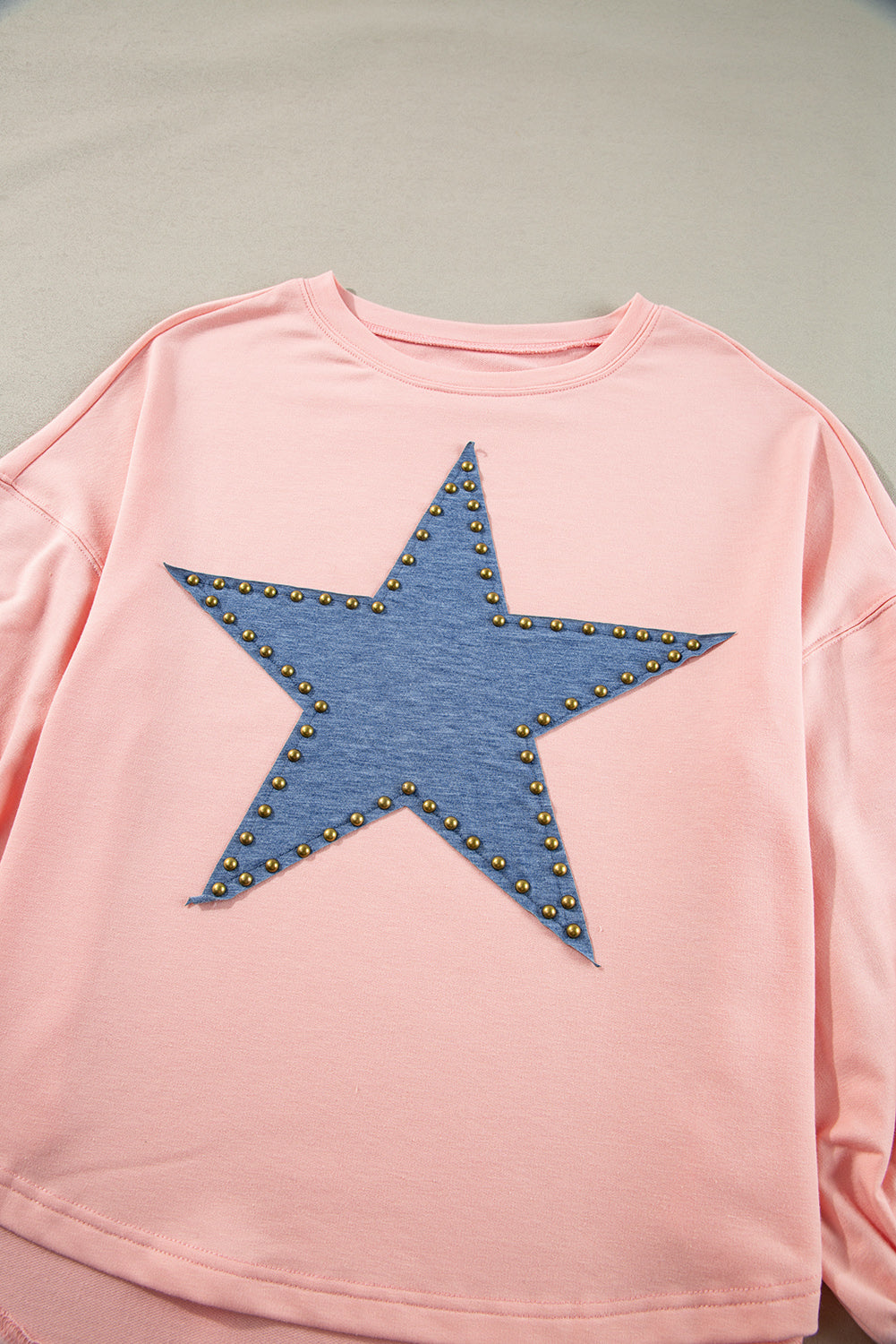 Apricot Studded Star Graphic Oversized Long Sleeve Top