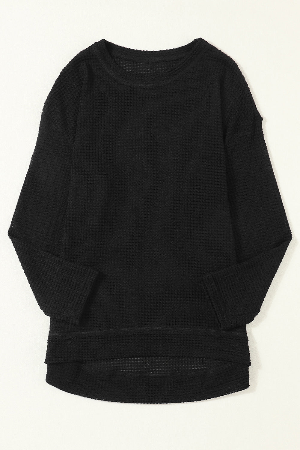 Gray Waffle Knit High Slits Oversized Top
