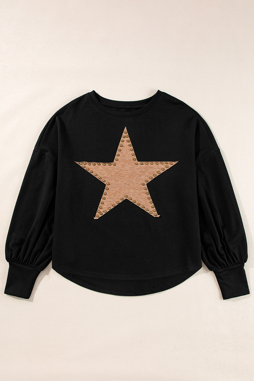 Apricot Studded Star Graphic Oversized Long Sleeve Top