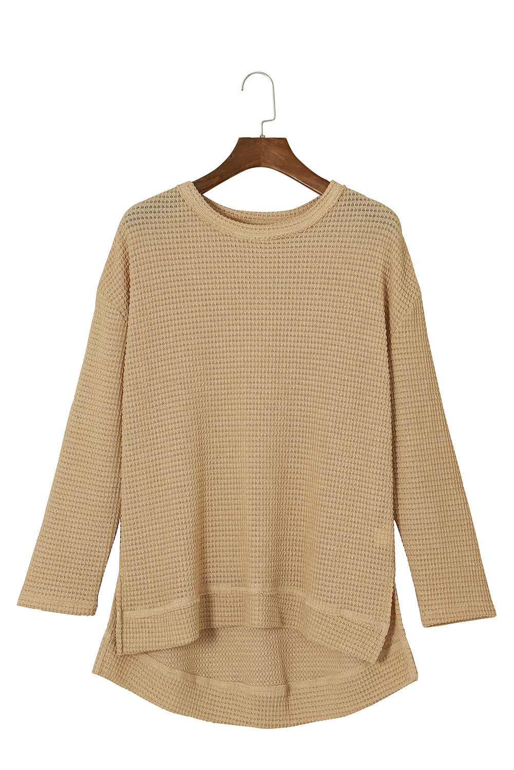 Gray Waffle Knit High Slits Oversized Top