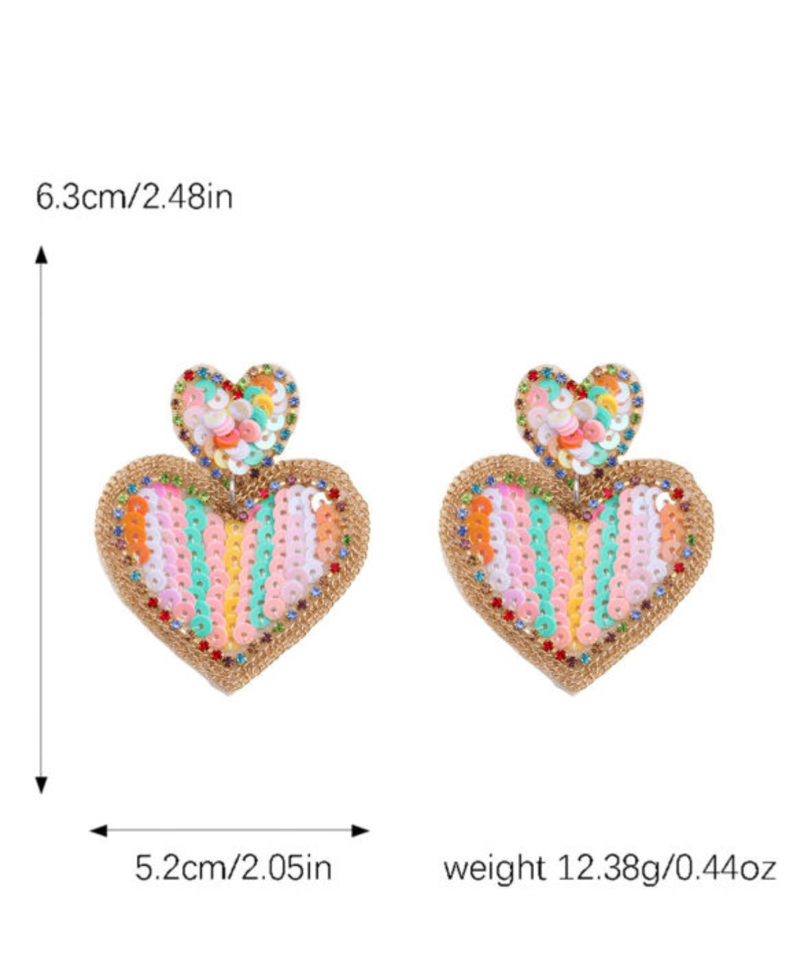 Pink colorful sequin heart earrings