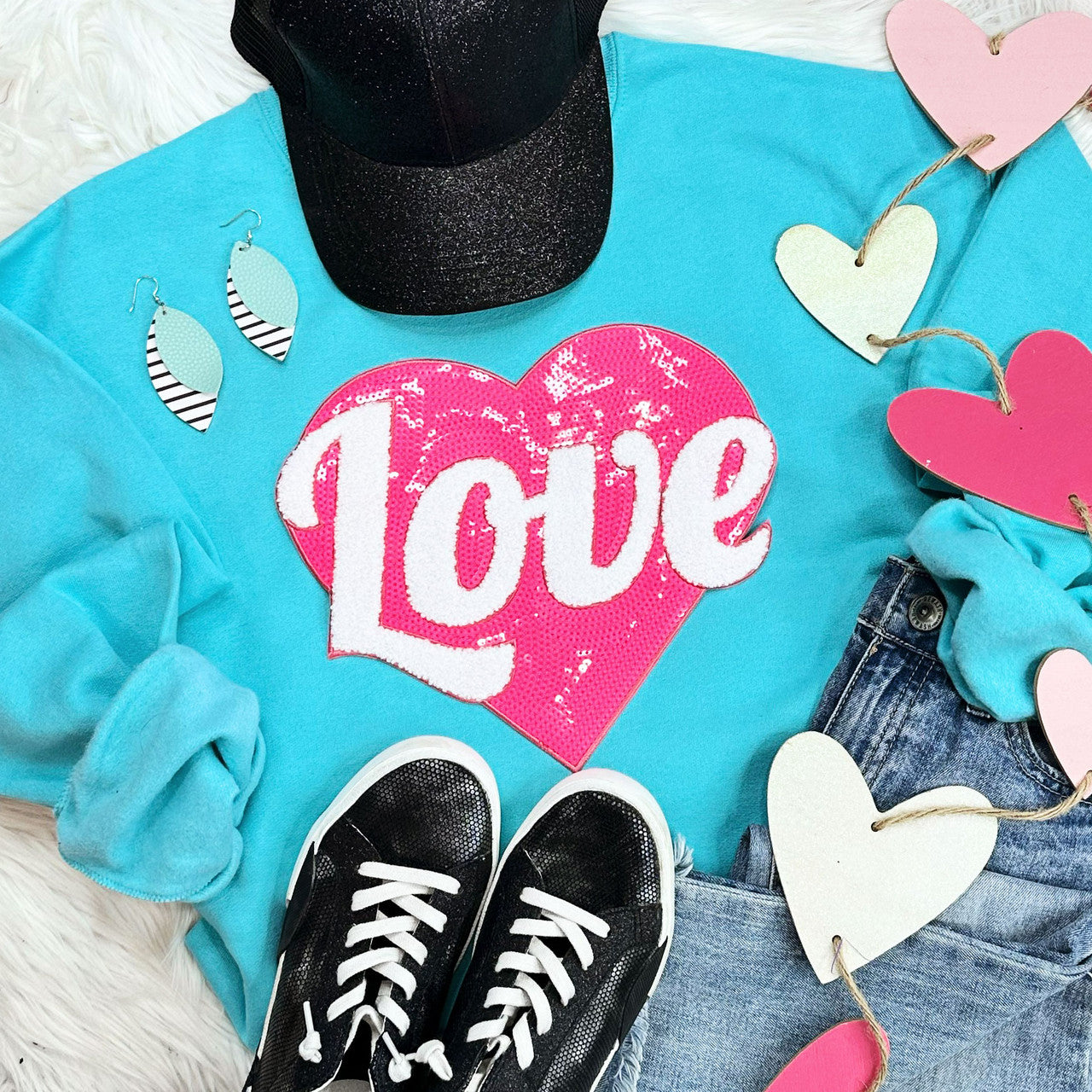 Sequin and chenille sweatshirts-valentines and mardi gras