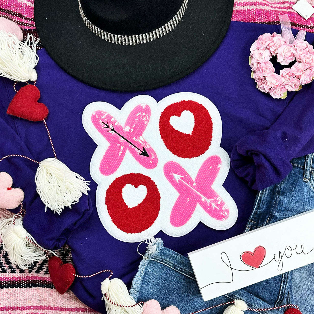 Sequin and chenille sweatshirts-valentines and mardi gras