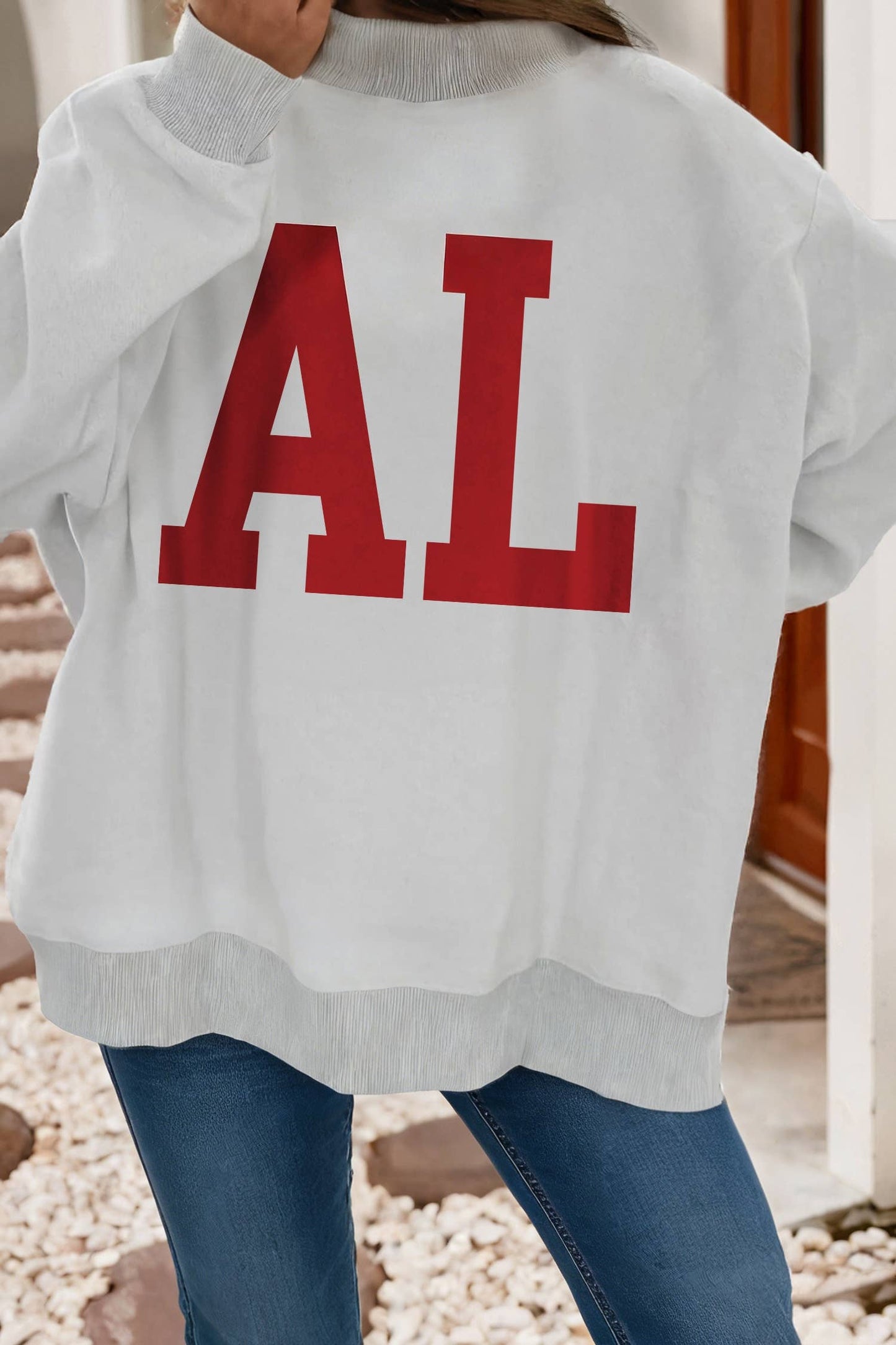 LDC Reversible Printed Ribbed Patchwork Mock Neck Sweatshirt: Light Grey / M