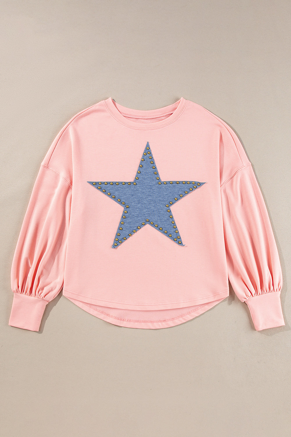 Apricot Studded Star Graphic Oversized Long Sleeve Top