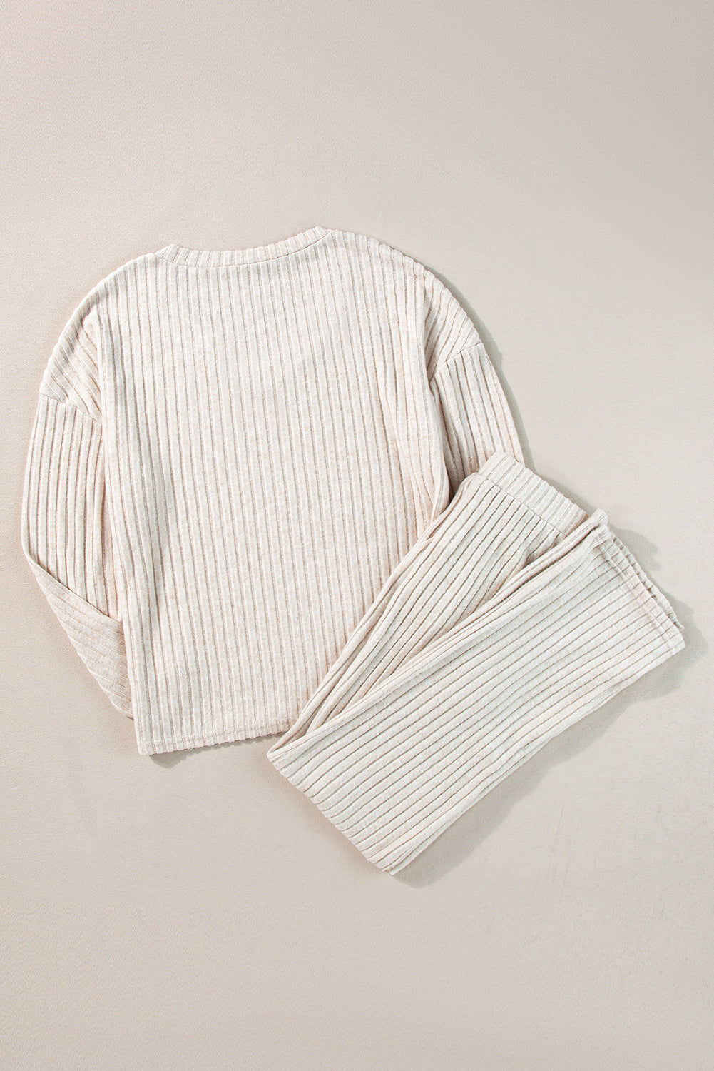Light Grey Ribbed Knit V Neck Slouchy Two-piece Outfit