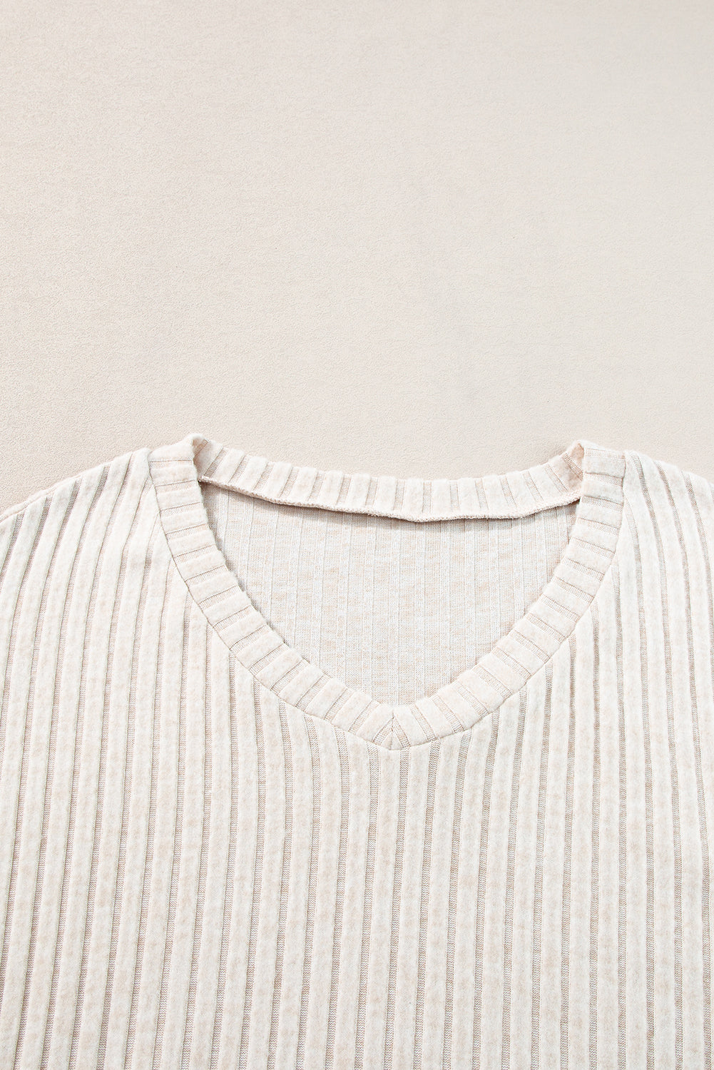 Light Grey Ribbed Knit V Neck Slouchy Two-piece Outfit