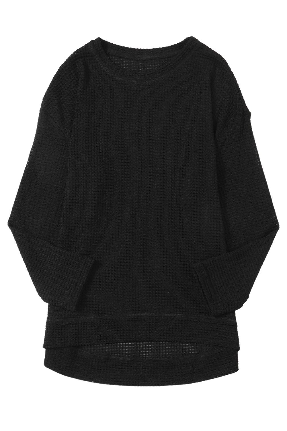 Gray Waffle Knit High Slits Oversized Top