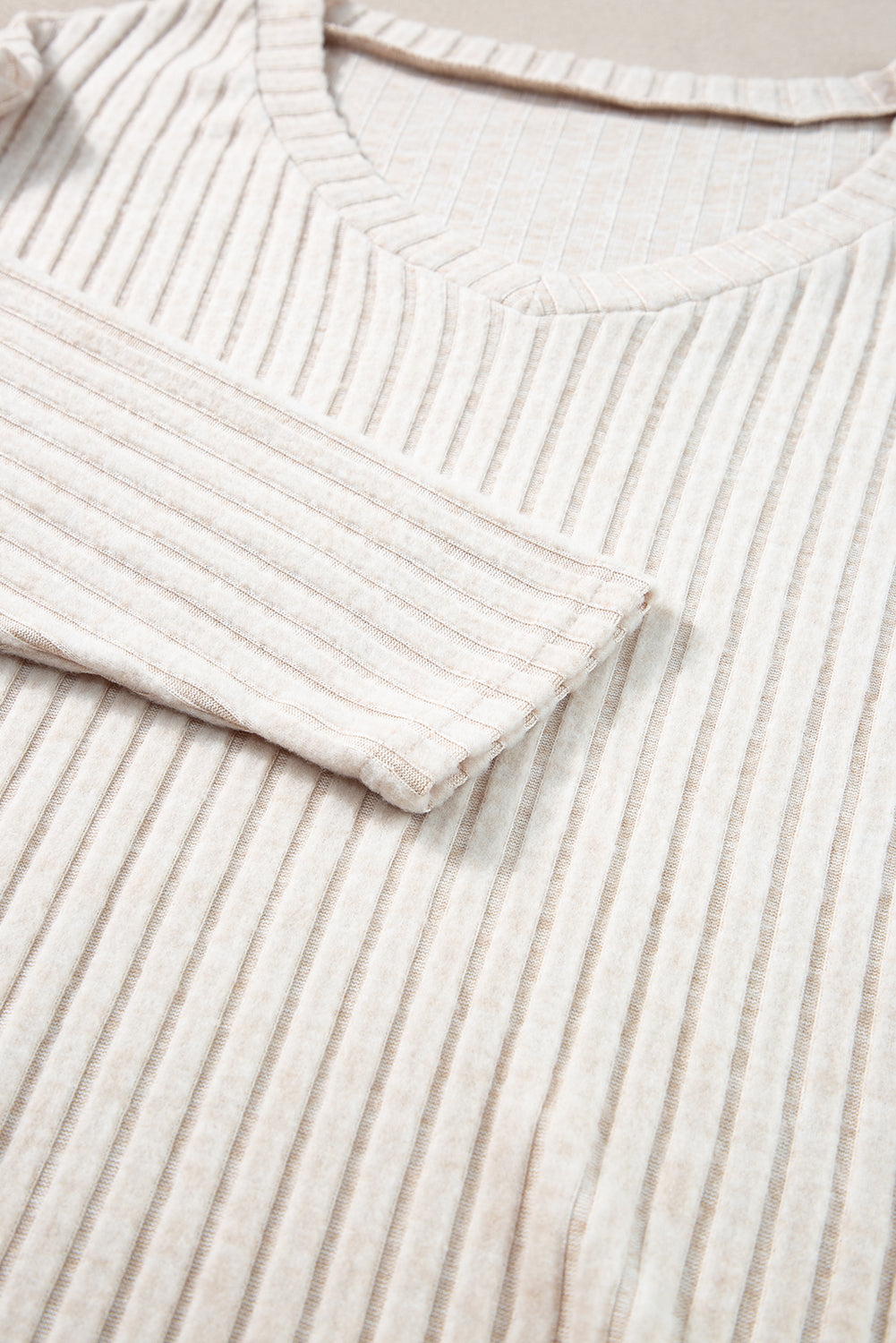 Light Grey Ribbed Knit V Neck Slouchy Two-piece Outfit