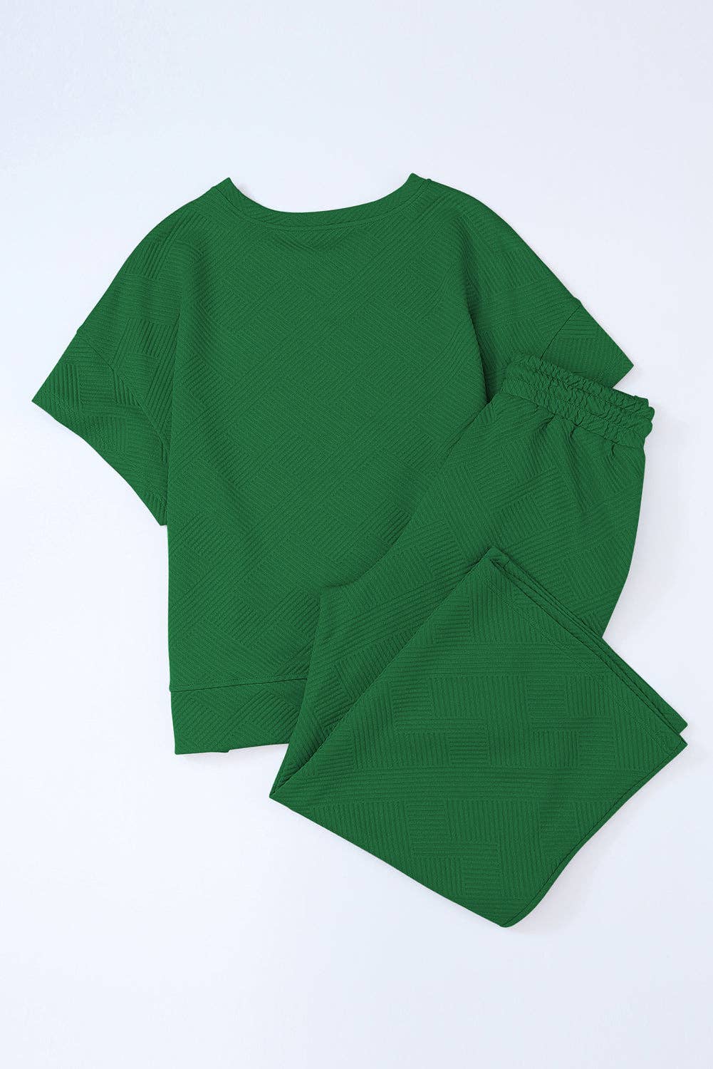 Solid Textured T-Shirt and Drawstring Pants Set: Strawberry Pink / XL