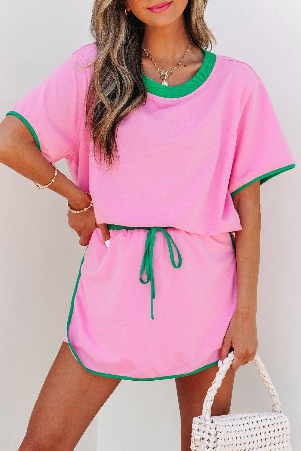 Colorblock Short Sleeve T-Shirt and Skort Set: Turquoise / M