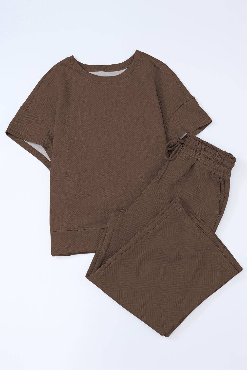Solid Textured T-Shirt and Drawstring Pants Set: Strawberry Pink / S