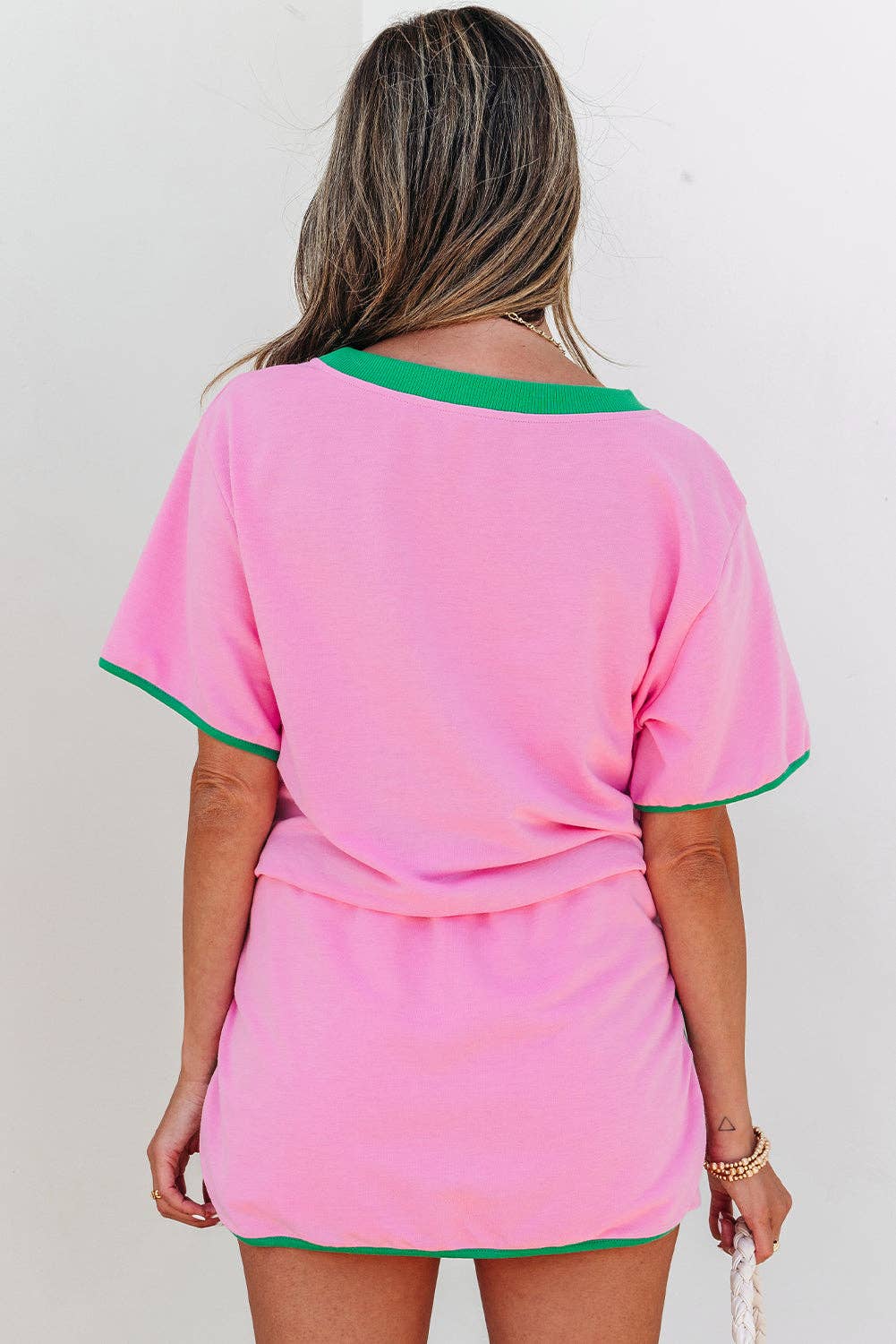 Colorblock Short Sleeve T-Shirt and Skort Set: Turquoise / M