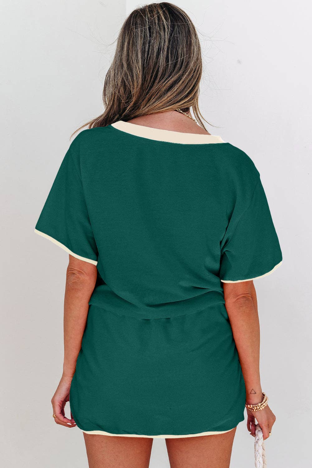 Colorblock Short Sleeve T-Shirt and Skort Set: Turquoise / M