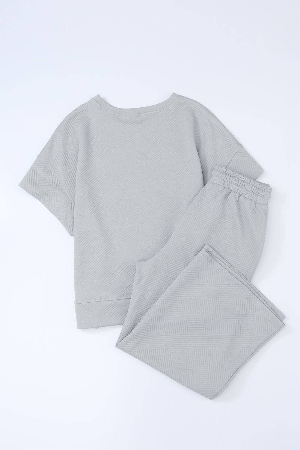 Solid Textured T-Shirt and Drawstring Pants Set: Strawberry Pink / XL