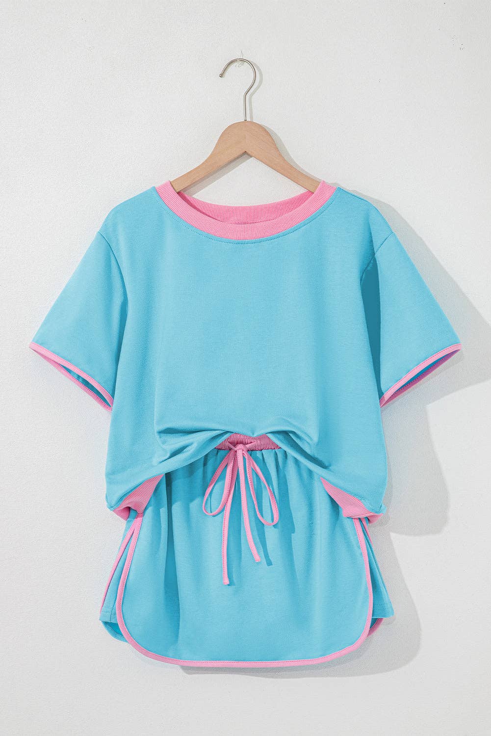 Colorblock Short Sleeve T-Shirt and Skort Set: Turquoise / M