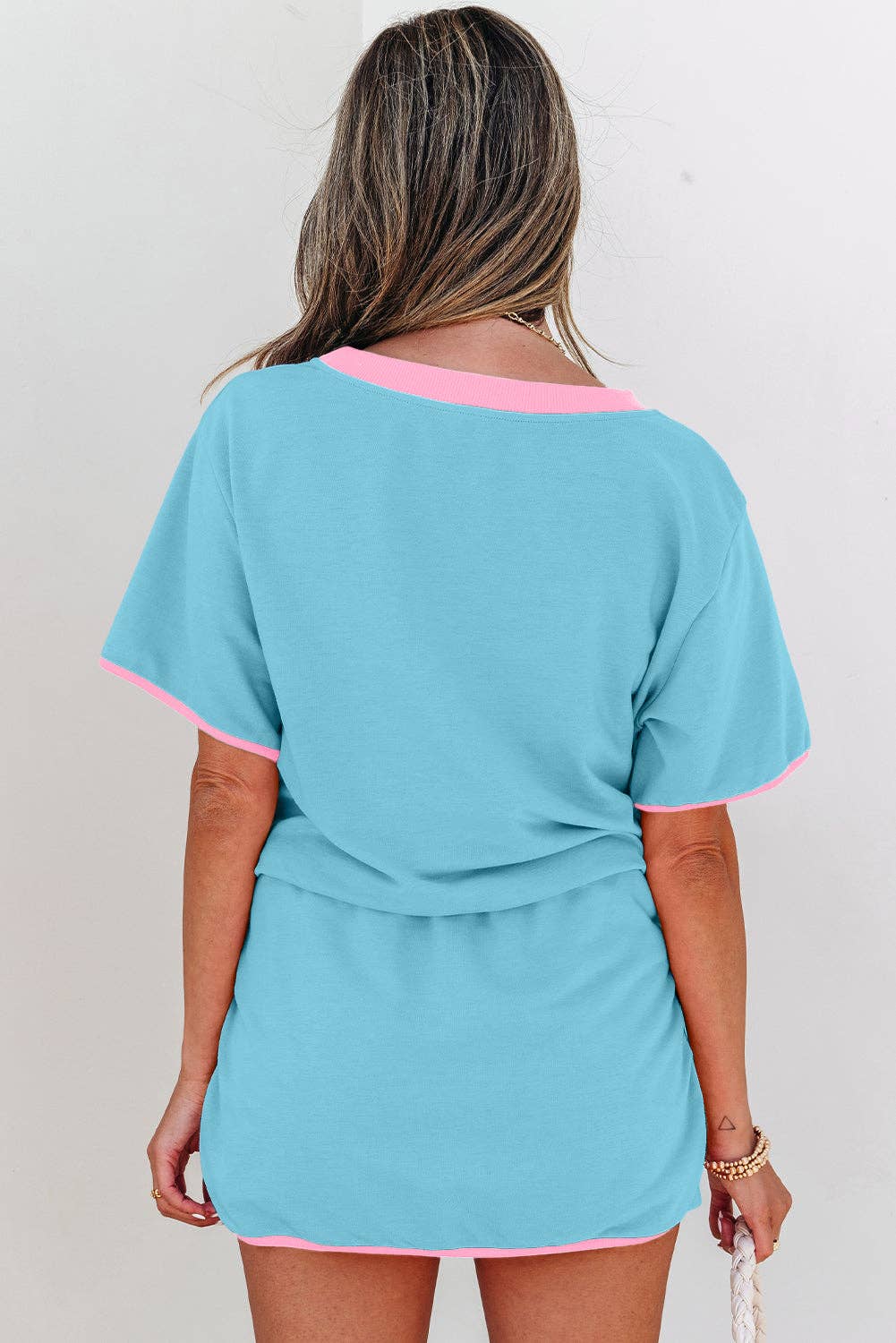Colorblock Short Sleeve T-Shirt and Skort Set: Turquoise / M