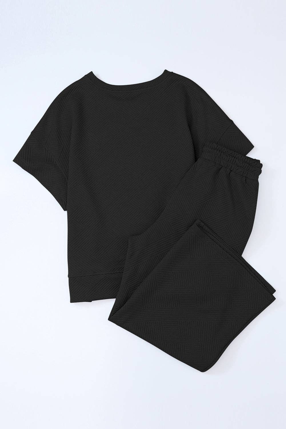 Solid Textured T-Shirt and Drawstring Pants Set: Strawberry Pink / XL