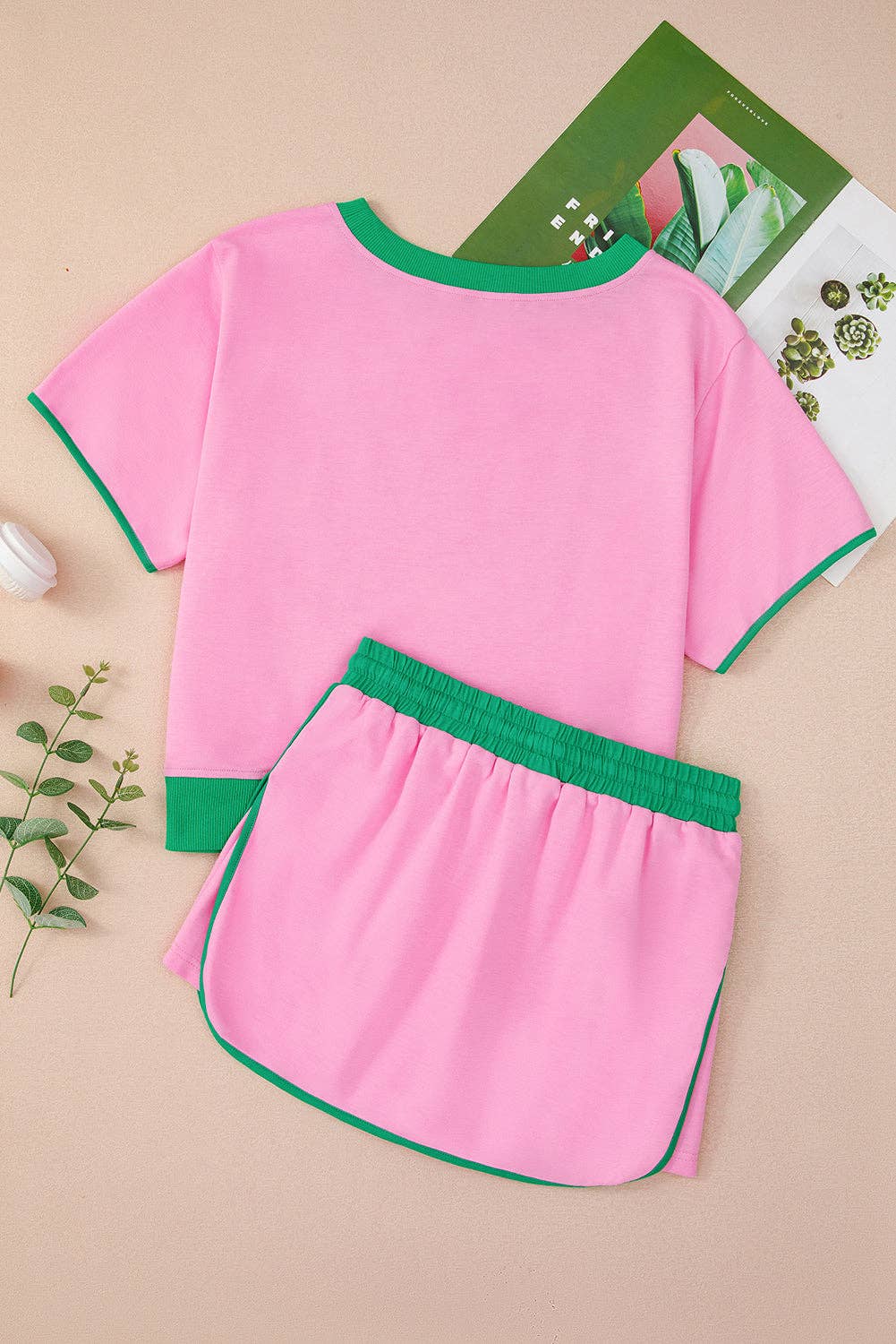 Colorblock Short Sleeve T-Shirt and Skort Set: Turquoise / M