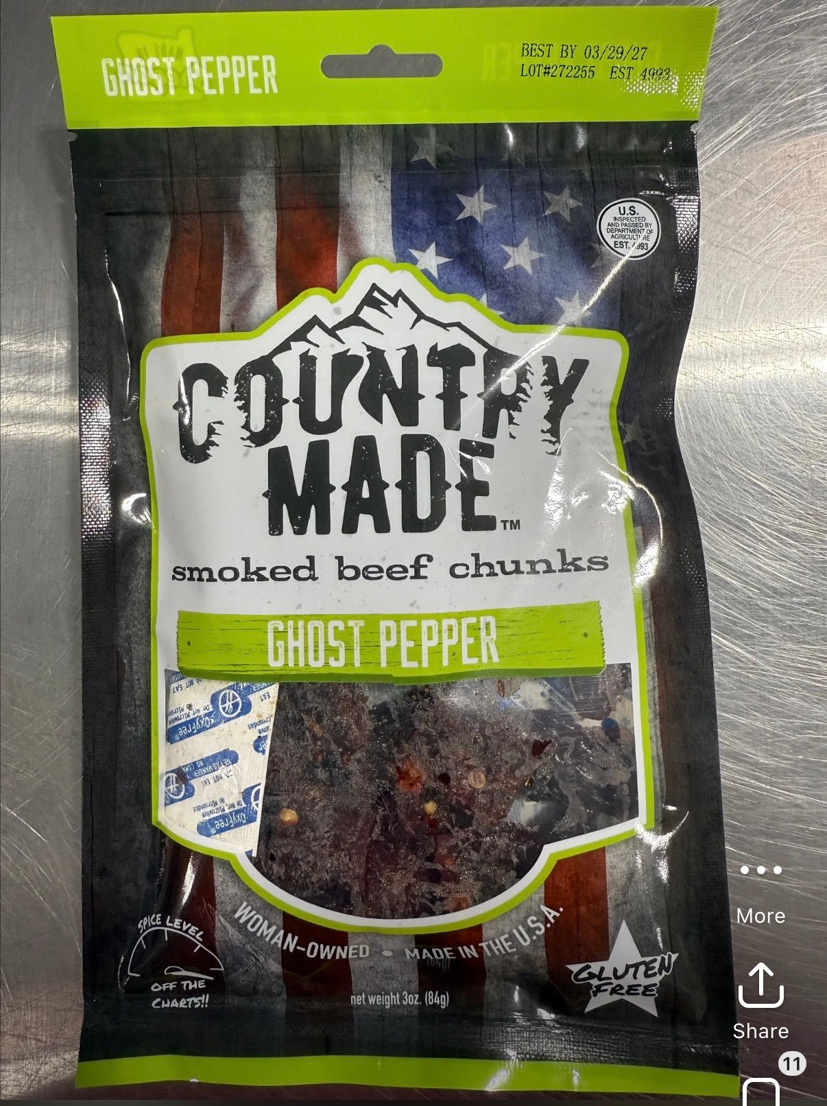 Country made smoked beef chunks ghost pepper flavor