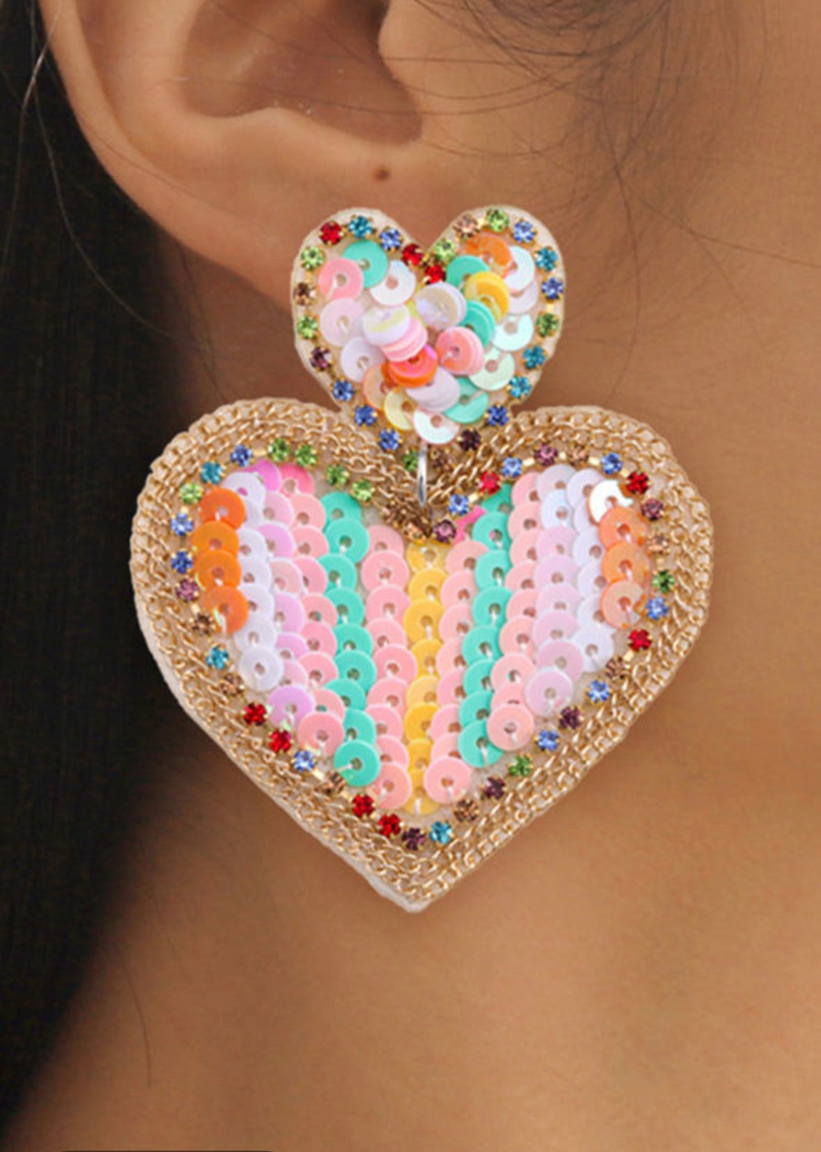 Pink colorful sequin heart earrings