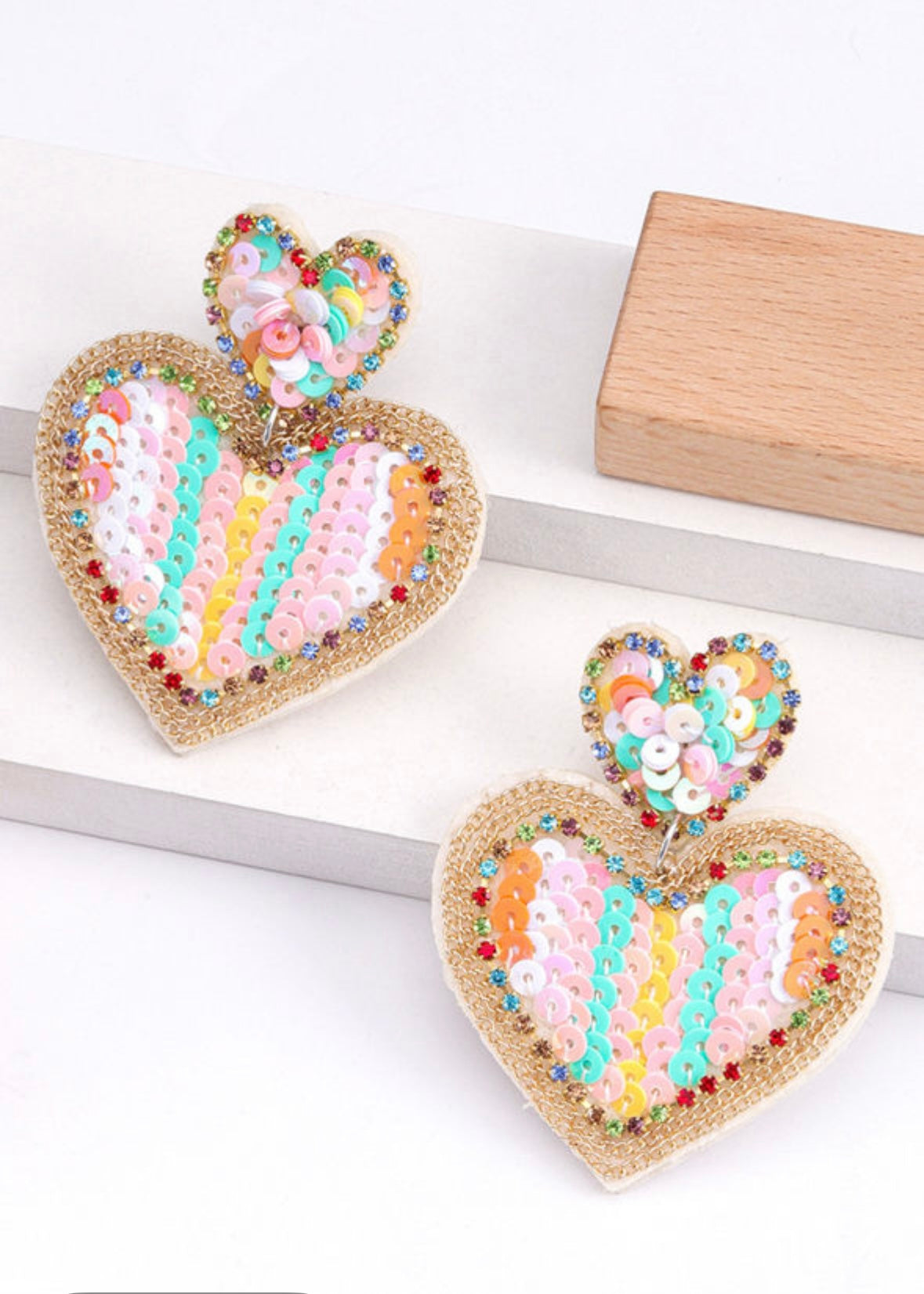 Pink colorful sequin heart earrings