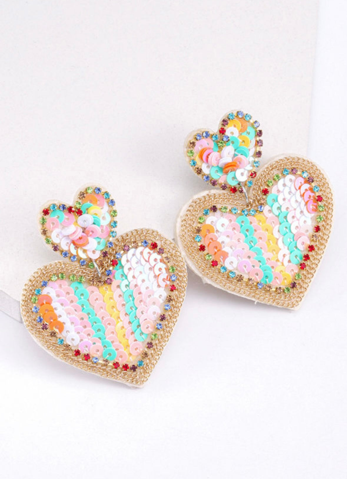 Pink colorful sequin heart earrings