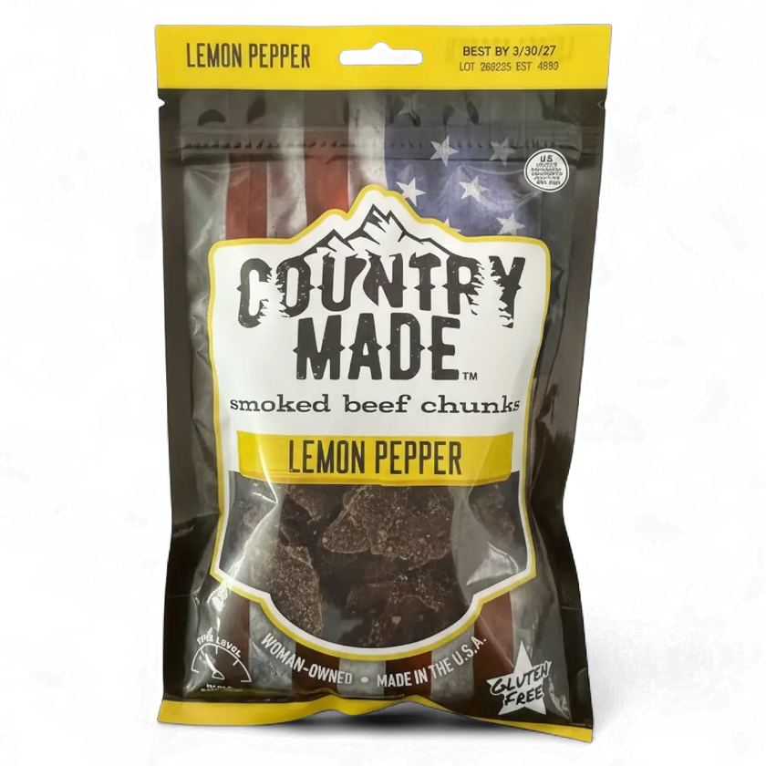 Country Made Smoked beef chunks Lemon pepper flavor 3oz.
