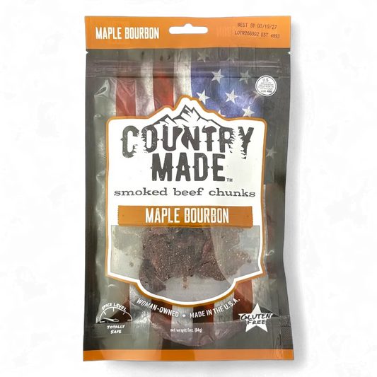 Country made Smoked beef chunks Maple Bourbon flavor 3 OZ