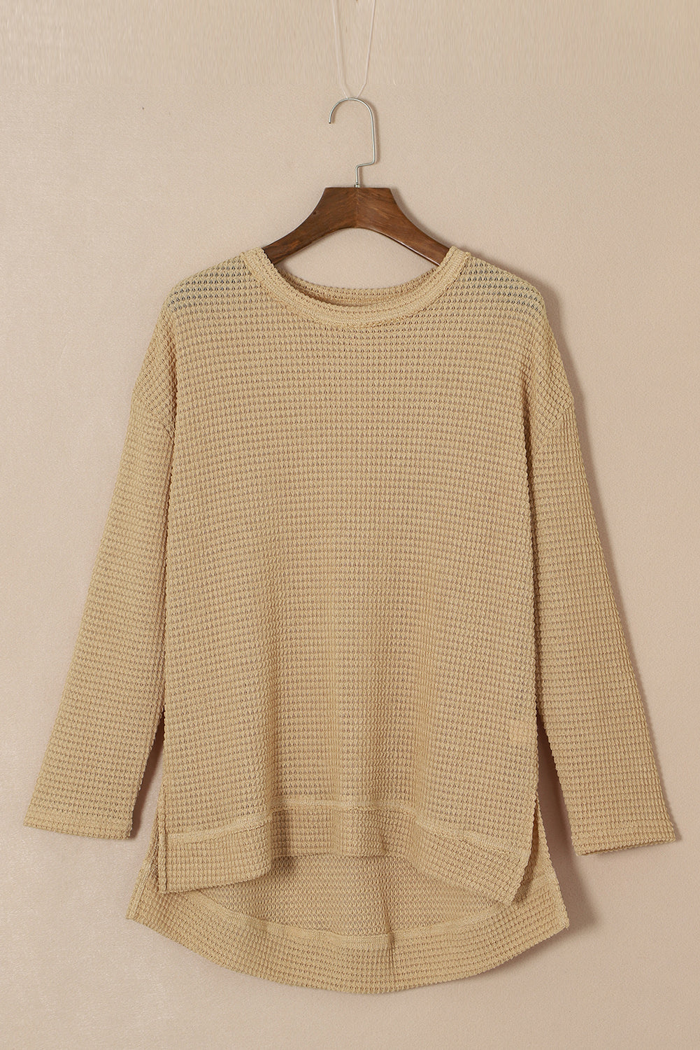 Gray Waffle Knit High Slits Oversized Top