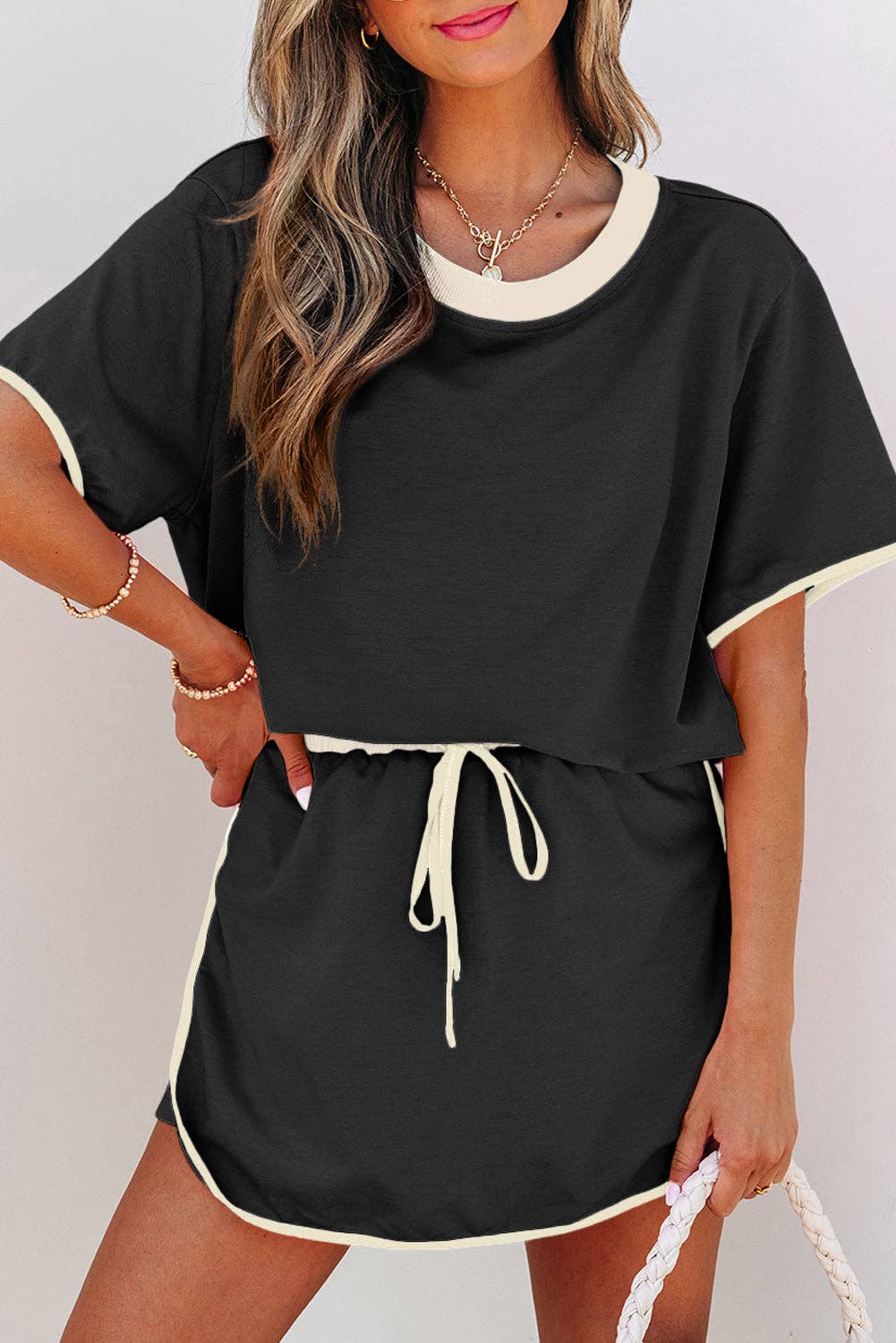 Colorblock Short Sleeve T-Shirt and Skort Set: Turquoise / M