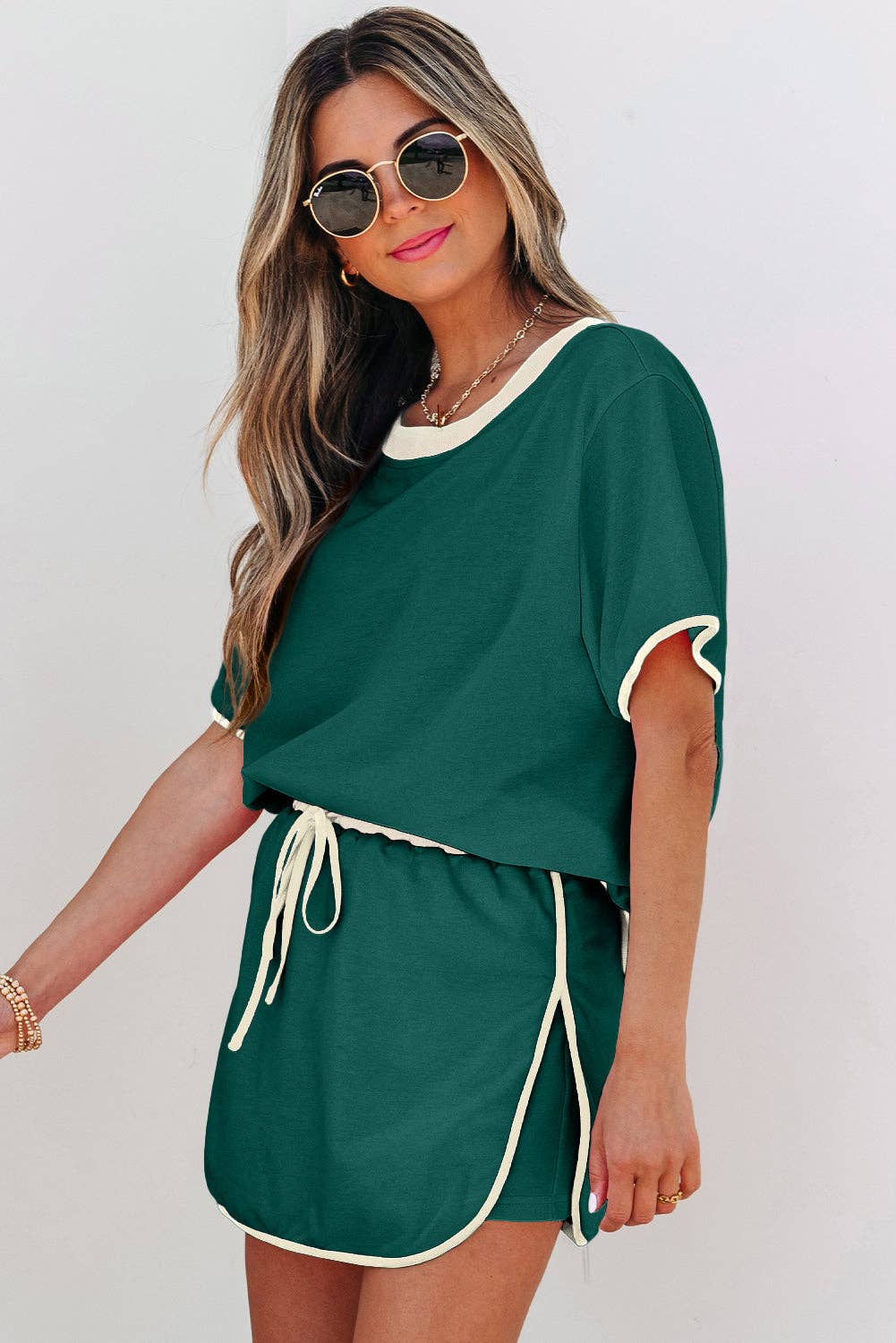 Colorblock Short Sleeve T-Shirt and Skort Set: Turquoise / M