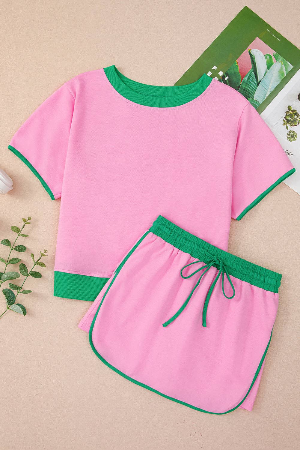 Colorblock Short Sleeve T-Shirt and Skort Set: Turquoise / M