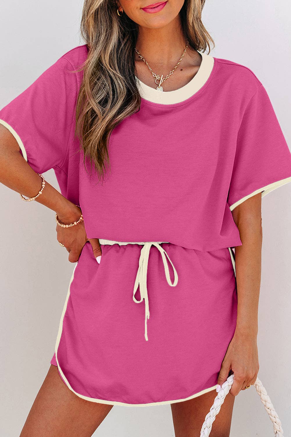Colorblock Short Sleeve T-Shirt and Skort Set: Turquoise / M
