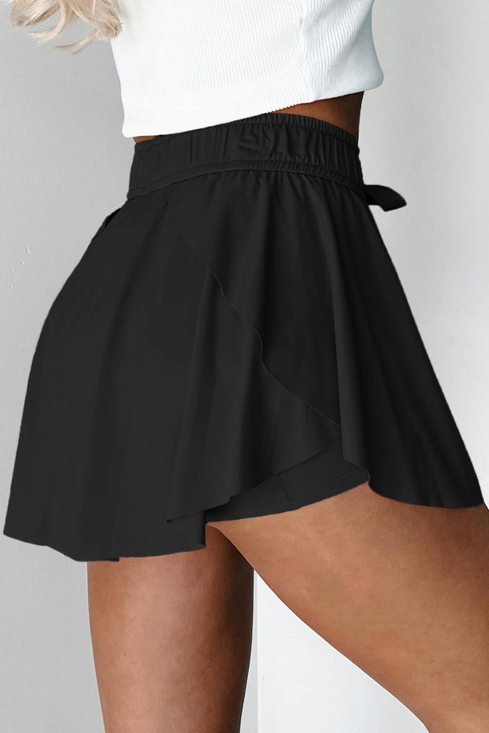 66 Drawstring Elastic Waistband Lined Tennis Skorts (S-XL): Blue / S