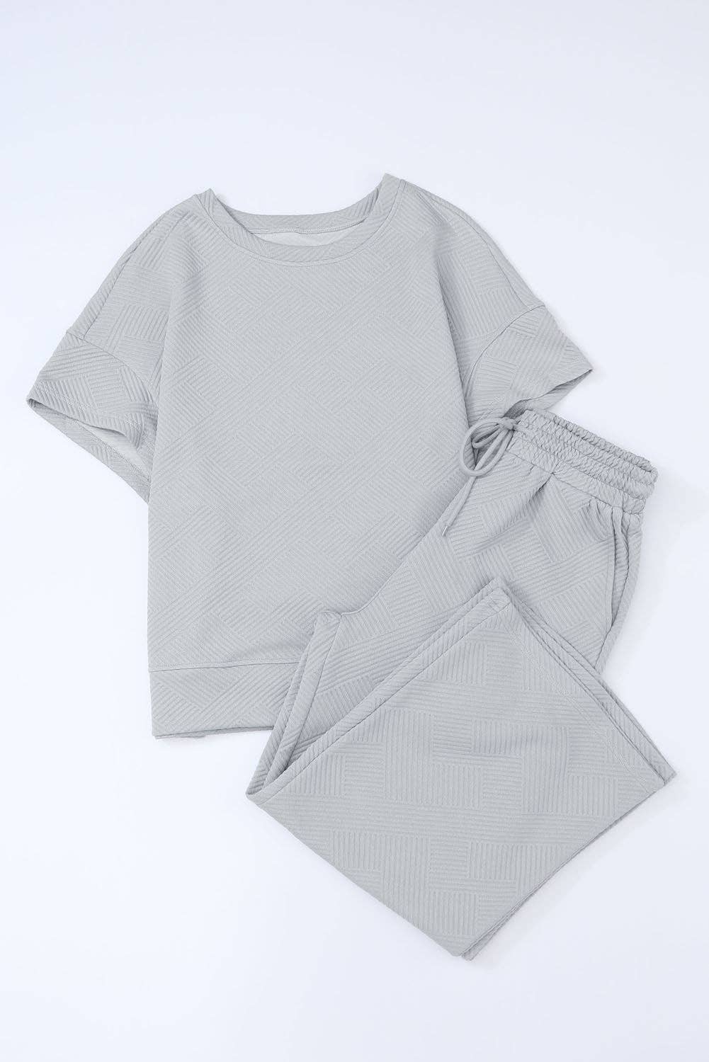 Solid Textured T-Shirt and Drawstring Pants Set: Strawberry Pink / XL
