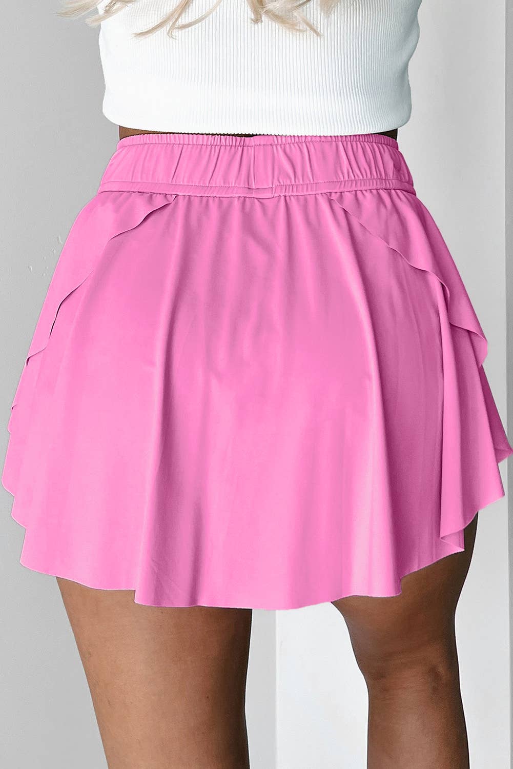 66 Drawstring Elastic Waistband Lined Tennis Skorts (S-XL): Bonbon / L