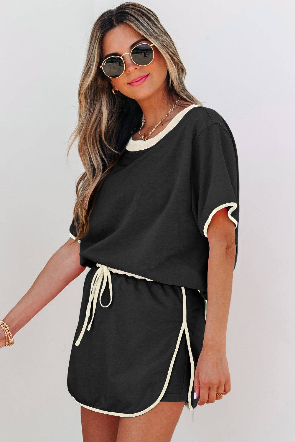 Colorblock Short Sleeve T-Shirt and Skort Set: Turquoise / M