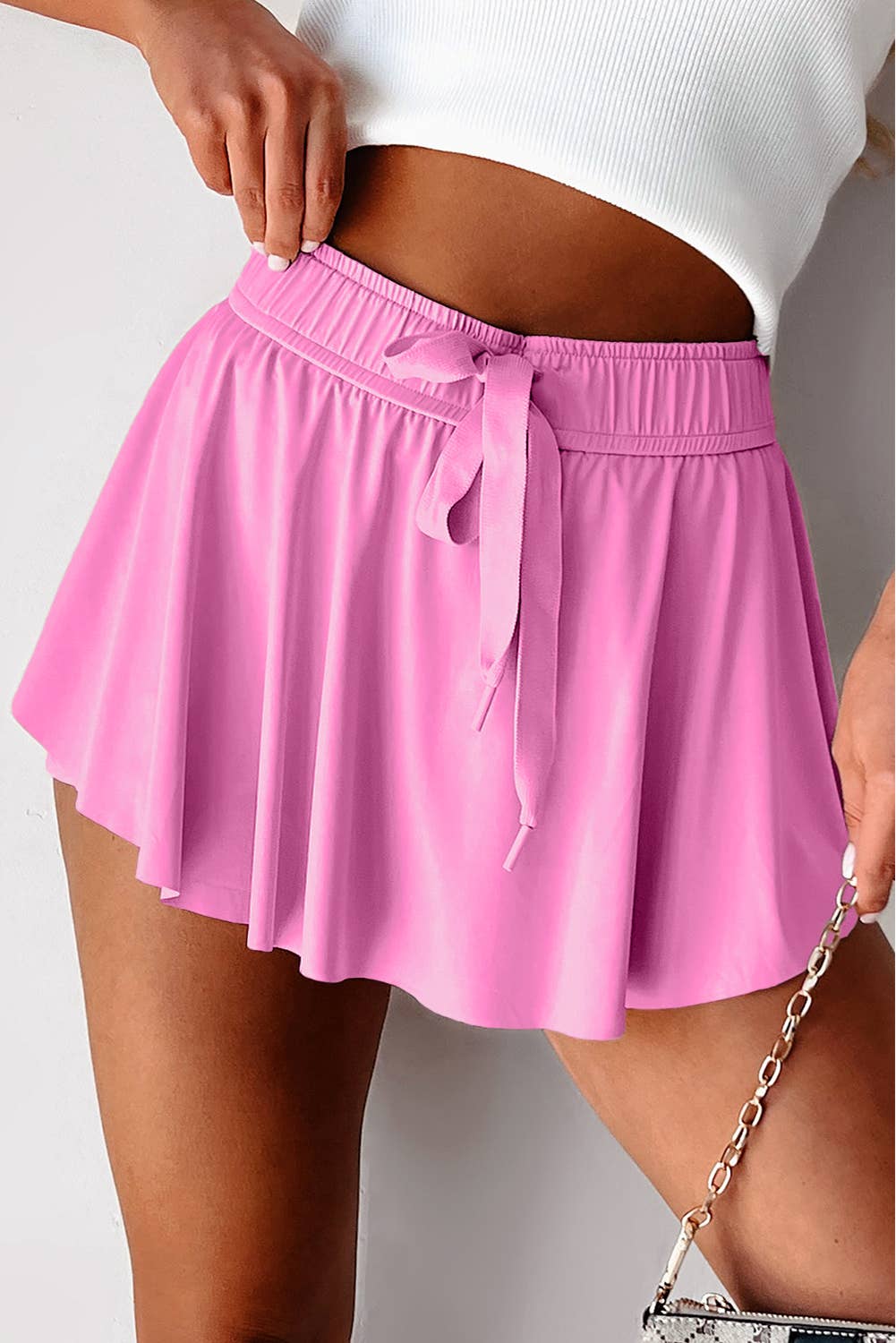 66 Drawstring Elastic Waistband Lined Tennis Skorts (S-XL): Bonbon / M