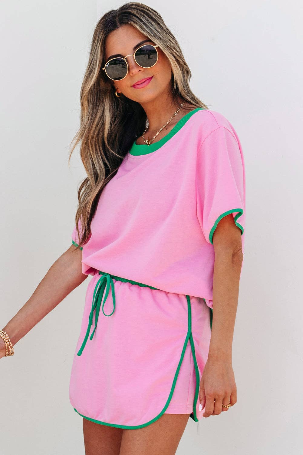 Colorblock Short Sleeve T-Shirt and Skort Set: Turquoise / M