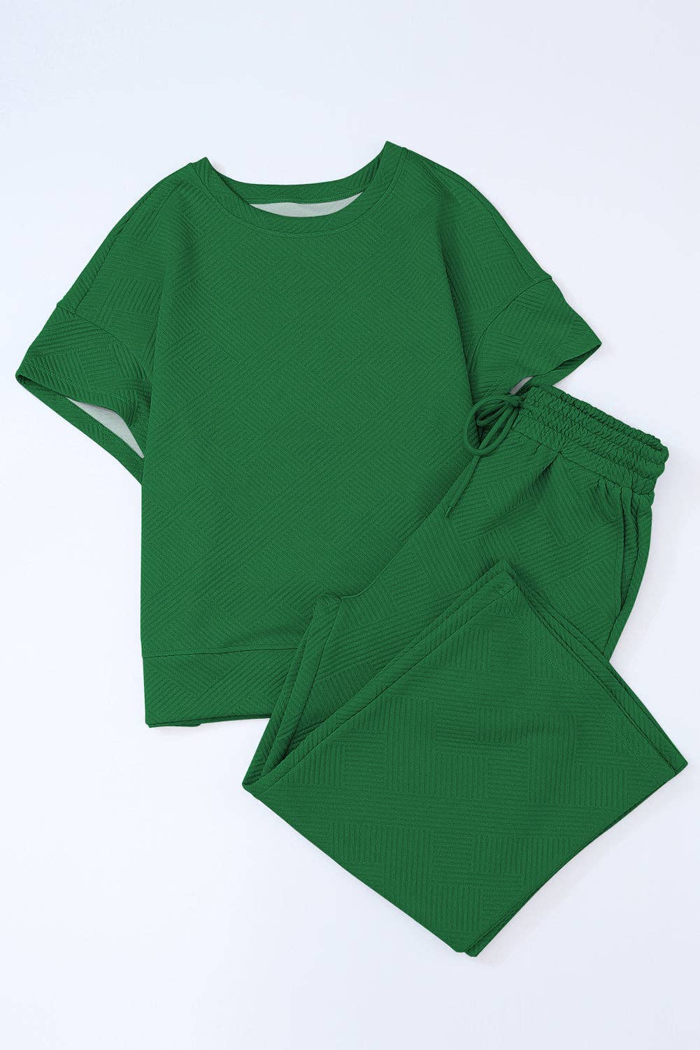 Solid Textured T-Shirt and Drawstring Pants Set: Brown / XL